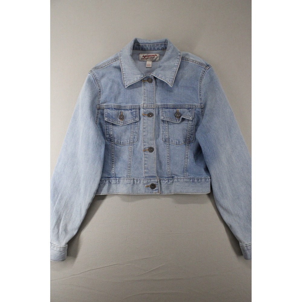 Arizona Jean Co Denim Jacket Womens S Light Blue Cropped Trucker Y2K Aesthetic